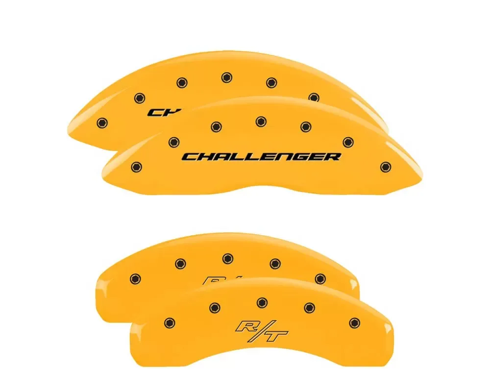 MGP Caliper Covers Set of 4 Yellow Finish | Black Challenger Block | R|T Dodge - 12088SCBRYL