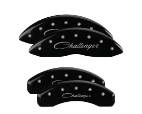 MGP Caliper Covers Set of 4 Black Finish with Silver Challenger Cursive for Dodge 2006-2020