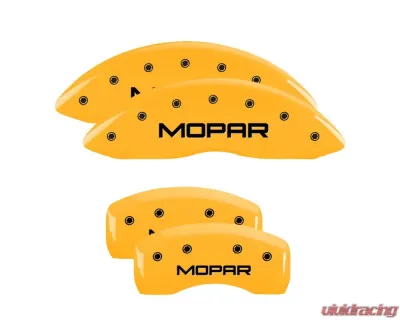 MGP Caliper Covers Set of 4 Yellow Finish | Black MOPAR Dodge - 12192SMOPYL