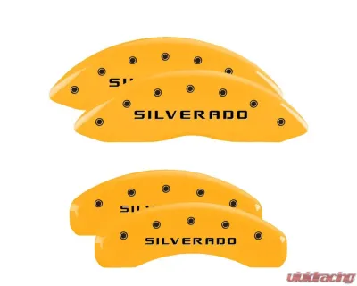 MGP Caliper Covers Set of 4 Yellow Finish | Black Silverado Chevrolet - 14002SSILYL