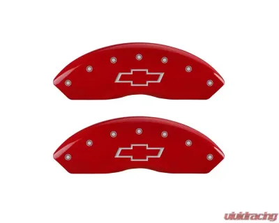 MGP Caliper Covers Front Set of 2 Red Finish | Silver Bowtie Chevrolet Tahoe 1997-2000 - 14212FBOWRD