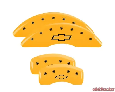 MGP Caliper Covers Set of 4 Yellow Finish | Black Bowtie Chevrolet Traverse 2009-2017 - 14214SBOWYL