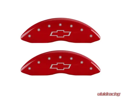 MGP Caliper Covers Front Set of 2 Red Finish | Silver Bowtie Chevrolet Silverado 1500 2005-2007 - 14238FBOWRD