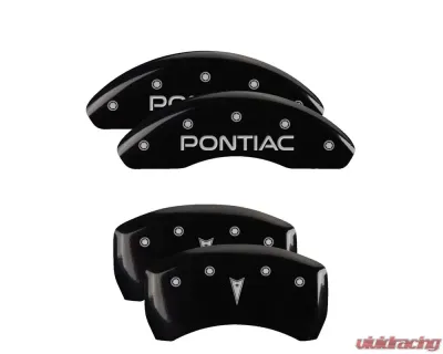 MGP Caliper Covers Set of 4 Black Finish | Silver Pontiac | Arrow Logo Pontiac - 18025SPONBK