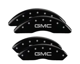 MGP Caliper Covers Set of 4 Black Finish for GMC Savana 2009-2016, Engraved Silver