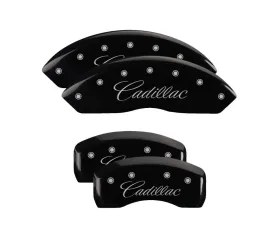 MGP Caliper Covers Set of 4 Black Finish | Silver Cadillac Cursive Cadillac
