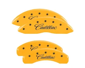 MGP Caliper Covers Set of 4 Yellow Finish | Black Cadillac Cursive Cadillac