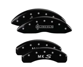 MGP Caliper Covers Set of 4 Black Finish for Lincoln MKS 2009-2012, Engraved Silver
