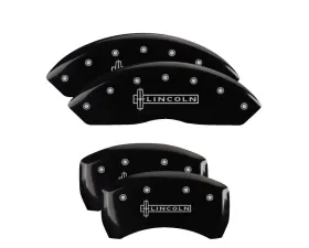 MGP Caliper Covers Set of 4 Black Finish for Lincoln LS 2000-2005, Silver Engraved