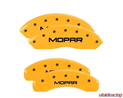MGP Caliper Covers Set of 4 Yellow Finish | Black MOPAR Jeep - 42007SMOPYL