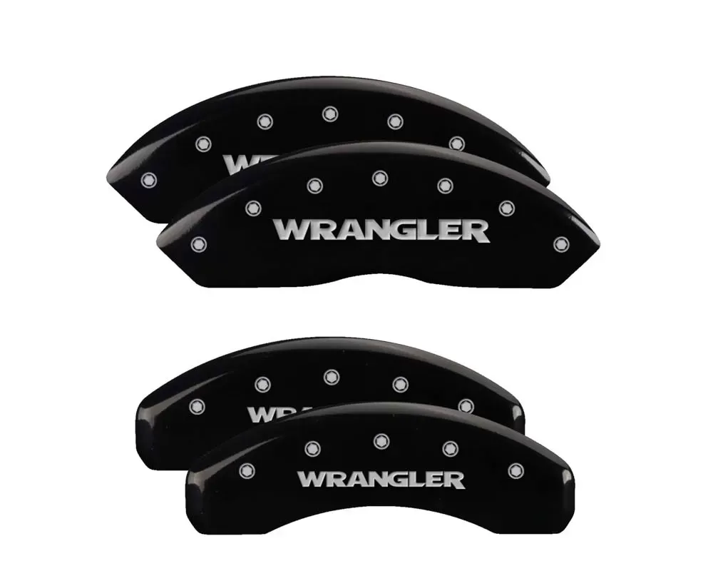 MGP Caliper Covers Set of 4 Black Finish | Silver WRANGLER Jeep - 42007SWRGBK