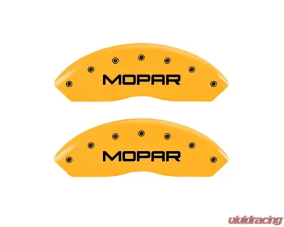 MGP Caliper Covers Front Set of 2 Yellow Finish | Black MOPAR Jeep Wrangler 1997-2006 - 42009FMOPYL