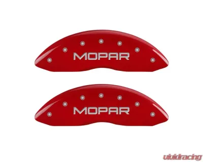MGP Caliper Covers Front Set of 2 Red Finish | Silver MOPAR Jeep - 42011FMOPRD