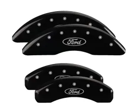 MGP Caliper Covers Set of 4 Black Finish with Silver Ford Oval Logo for 2021-2022 Ford Edge