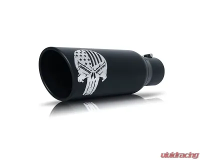 Gibson Performance 2.25-2.50" Inlet x 5" Outlet Black Ceramic Patriot Skull Rolled Edge Angle Exhaust Tip - 76-1003