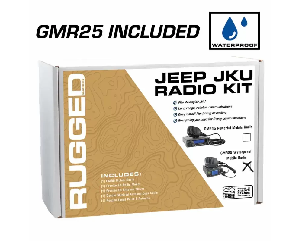 Rugged Radios Radio Kit w/GMR25 Waterproof Mobile Radio Jeep Wrangler JK 4-Door 2007-2018 - JKU-GMR25
