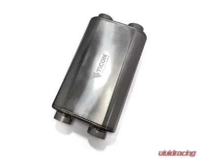 Ticon Industries 17in OAL 2.5in Thin Oval Matte Finish Titanium Muffler - 2.5in Dual In/Dual Out - 116-06323-0250