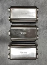 Ticon Industries 17in OAL 3in Thin Oval Matte Finish Titanium Muffler - 3in Center In/2.5in Dual Out                                     - 116-07623-0220 - Image 3