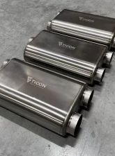 Ticon Industries 17in OAL 2.5in Thin Oval Matte Finish Titanium Muffler - 2.5in Dual In/Dual Out                                     - 116-06323-0250 - Image 3