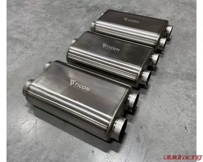 Ticon Industries 17in OAL 2.5in Thin Oval Matte Finish Titanium Muffler - 2.5in Dual In/Dual Out - 116-06323-0250