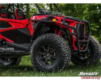SuperATV Black Front Bumper w/ Winch Mount Polaris RZR XP Turbo S 2018+ - FBG-P-RZRXPTS-WM-00