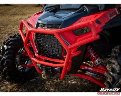 SuperATV Red Front Bumper w/ Winch Mount Polaris RZR XP Turbo S 2018+ - FBG-P-RZRXPTS-WM-03