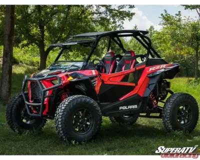 SuperATV 3500 Lb. Black Front Bumper Polaris RZR XP Turbo S 2018+ - FBG-P-RZRXPTS-WM-35-00