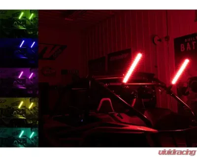 SuperATV 2 Foot RGB Led Whip Lights w/ Formed Cage Vertical Brackets - WL-2-001-005-V