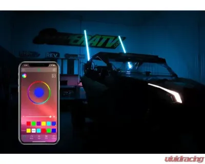 SuperATV 5 Foot RGB Led Whip Lights w/ 1.75 Inches Horizontal Brackets - WL-5-001-006-H