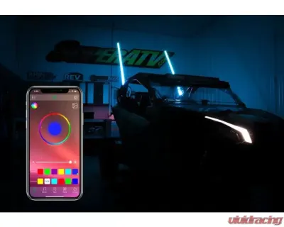 SuperATV 5 Foot RGB Led Whip Lights w/ 2 Inches Horizontal Brackets - WL-5-001-007-H