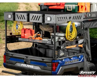 SuperATV Extruded Aluminum Raised Bed Rack w/ 2 Recessed Lights Polaris Ranger XP 1000 2017+ - RBR-P-RAN1K-K2