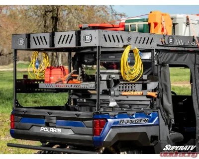 SuperATV Extruded Aluminum Raised Bed Rack w/ 2 Recessed Lights Polaris Ranger XP 1000 2017+ - RBR-P-RAN1K-K2
