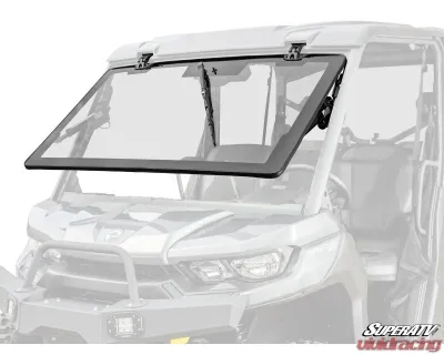 SuperATV MaxDrive Power Flip Glass Windshield w/ Washer  &  Wiper kit Can-Am Defender 2016+ - FGWS-CA-DEF-W-01