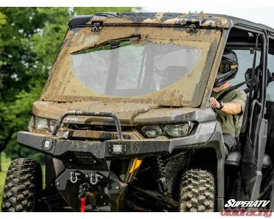SuperATV MaxDrive Power Flip Glass Windshield w/ Washer  &  Wiper kit Can-Am Defender 2016+ - FGWS-CA-DEF-W-01
