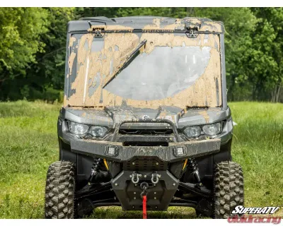 SuperATV MaxDrive Power Flip Glass Windshield w/ Washer  &  Wiper kit Can-Am Defender 2016+ - FGWS-CA-DEF-W-01