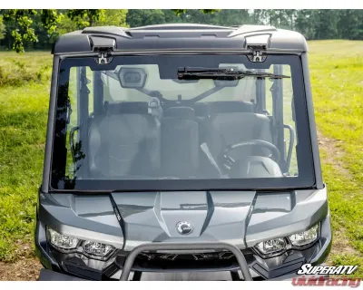 SuperATV MaxDrive Power Flip Glass Windshield w/ Washer  &  Wiper kit Can-Am Defender 2016+ - FGWS-CA-DEF-W-01