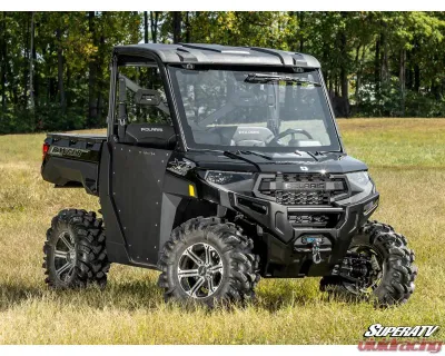 SuperATV MaxDrive Power  Flip Glass Windshield w/ Washer  &  Wiper kit Polaris Ranger XP 1000 2015-2021+ - FGWS-P-RAN1K-W