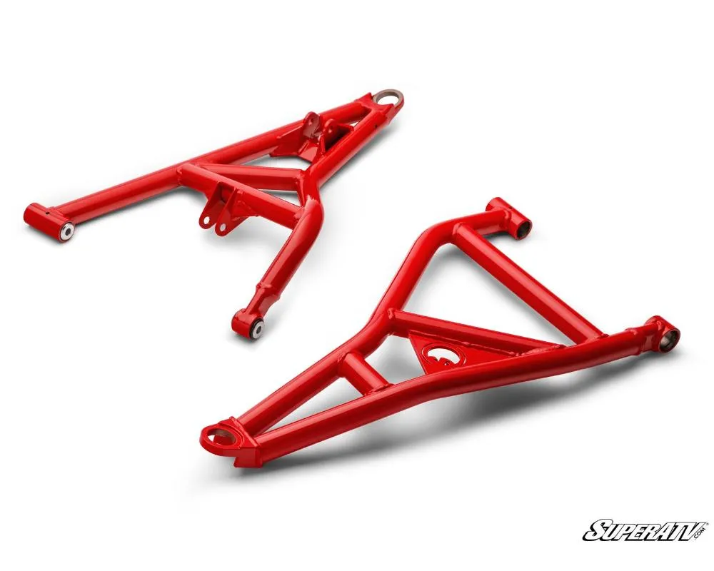 SuperATV Red High Clearance Non Adjustable Both A-Arms w/ HD Ball Joints Polaris RZR XP 2024+ - AA-P-RZRXP-NAP-BH-03