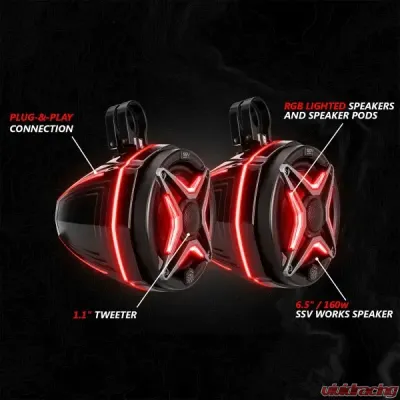 SSV Works Phase-5 V-Spec 1650watt 6-Speaker Stereo System w/ 6.5" Lower Pocket Door Pads Can-Am Maverick R 2024-2025 - 240-MAVR-PHZ5VTD+DFV