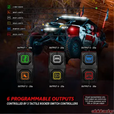 SSV Works Sierra6 6-Output 3-Rocker Electronic Accessory Smart Switcher Universal w/ 10ft Brain Power Cable Length - 230-SW-RS6-10