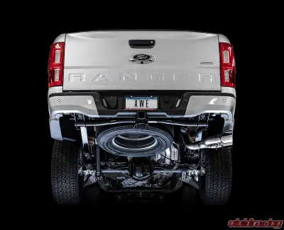 AWE Tuning 0FG Exhaust | 3" Diameter | with BashGuard | 4.5" Dual Chrome Silver Tips Ford Ranger 2019-2023 - 3015-22072