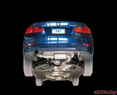 AWE Tuning Touring Edition Exhaust  + Performance Mid Pipe | 3" Diameter | 4" Dual Diamond Black Tip BMW 320i 2013-2018 - 3015-23038