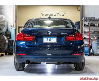 AWE Tuning Touring Edition Exhaust  + Performance Mid Pipe | 3" Diameter | 4" Dual Diamond Black Tip BMW 320i 2013-2018 - 3015-23038