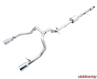 AWE Tuning 0FG Cat Back Split Rear Exit Exhaust | 3" Diameter | 5" Dual Chrome Silver Tips Chevrolet Silverado 1500 2019-2024|GMC Sierra 1500 Limited 2022-2022 - 3015-32205