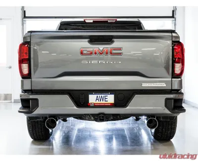 AWE Tuning 0FG Cat Back Split Rear Exit Exhaust | 3" Diameter | 5" Dual Chrome Silver Tips Chevrolet Silverado 1500 2019-2024|GMC Sierra 1500 Limited 2022-2022 - 3015-32205