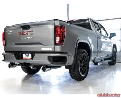 AWE Tuning 0FG Cat Back Split Rear Exit Exhaust | 3" Diameter | 5" Dual Chrome Silver Tips Chevrolet Silverado 1500 2019-2024|GMC Sierra 1500 Limited 2022-2022 - 3015-32205