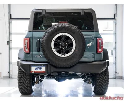 AWE Tuning 0FG Cat Back Exhaust | 3" Diameter | 4.5" Dual Chrome Silver Tips Ford Bronco 2021-2025 - 3015-32456