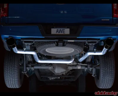AWE Tuning 0FG Dual Split Rear Exhaust | 3" Diameter | 5" Dual Diamond Black Tips Ford F-150 2021-2025 - 3015-33119