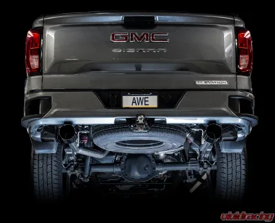 AWE Tuning 0FG Cat Back Split Rear Exit Exhaust | 3" Diameter | 5" Dual Diamond Black Tips Chevrolet Silverado 1500 2019-2025|GMC Sierra 1500 Limited 2022-2022 - 3015-33206