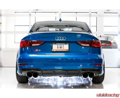 AWE Tuning Track Edition Exhaust | 3" Diameter | 4" Quad Chrome Silver Tips Audi S3 2015-2020 - 3015-42142